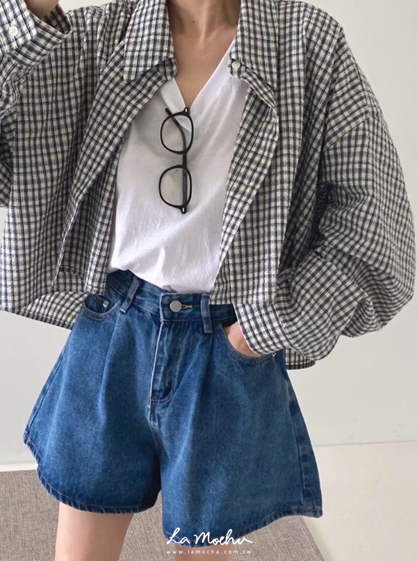 泡泡布細格紋襯衫外套